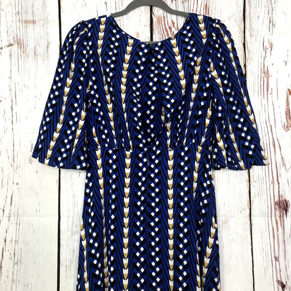 nwt anthropologie the odells blue motif abstract printed midi dress - Picture 8 of 11